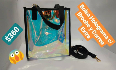 Bolsa mediana holográfica efecto burbuja c/ broche y cadena